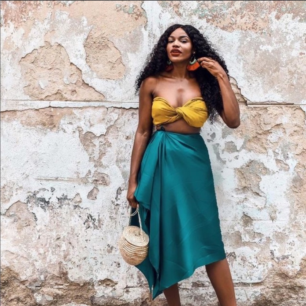 ZARA Women Midi Ruffled Satin Effect Skirt NWT